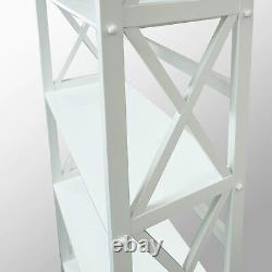5-Tier Solid Wood Bookcase Storage Display Shelf Organizer Rack X-Design White