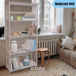 5-Tier Solid Wood Shelf Bookcase Display Storage Rack Simple Classic Style White