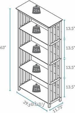 5-Tier Solid Wood Shelf Bookcase Display Storage Rack Simple Classic Style White