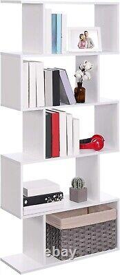 5-Tier White Wooden Bookcase Freestanding Display Shelf & Room Divider