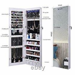 6 LED Mirror Jewelry Cabinet Full Screen Display jewelry Armoire White