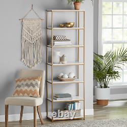 6-Shelf Bookcase Metal Frame Home Dorm Bookshelf Display Storage Organizer, Whi