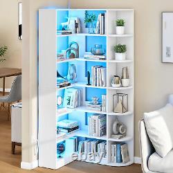 6 Tier Corner Bookshelf with LED light L-Shaped Bookcase Storage Display Shelf