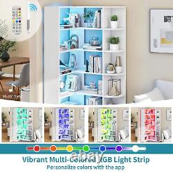 6 Tier Corner Bookshelf with LED light L-Shaped Bookcase Storage Display Shelf