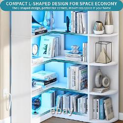 6 Tier Corner Bookshelf with LED light L-Shaped Bookcase Storage Display Shelf