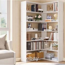6-Tier Industrial Corner Bookcase Storage Display for Living Room/Home Office