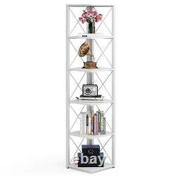 6 Tier Industrial Corner Shelf Unit Tall Bookcase Storage Display Rack for Home