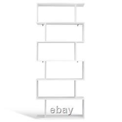 6 Tier S-Shaped Bookcase Z-Shelf Style Storage Display Modern Bookshelf White