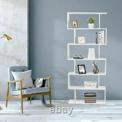 6 Tier S-Shaped Bookcase Z-Shelf Style Storage Display Modern Bookshelf Wooden