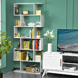 6 Tier S-Shaped Bookshelf Storage Display Bookcase Decor Z-Shelf White