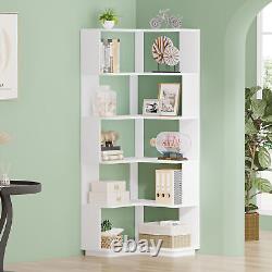 6 Tier Wood Corner Bookshelf Bookcase Storage Shelf Display Rack for Home Office