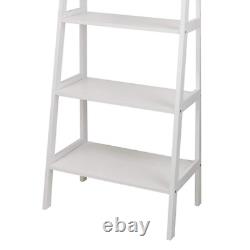 6-feet Tall 5-Tier Shelf Ladder Bookcase Decor Display Storage Solid Wood White
