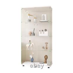 64Two-Door Glass, 4 Shelves Cabinet Display Case, Floor Standing Curio Bookshelf