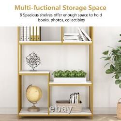 70 8-Open Elegant Storage Display Shelf Bookcase with Gold Sturdy Metal Frame