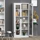 71''glass Display Storage Cabinet Metal Curio Cabinet With 4 Adjustable Shelves
