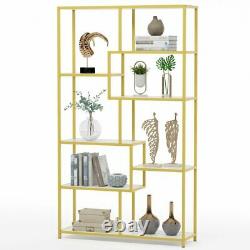 71''H Bookshelf White and Gold Modern Bookcase Elegant Storage Display Shelves
