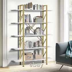 71 Tall 5-Tier Gold Bookshelf Bookcase Etagere Open Wide Display Storage Rack