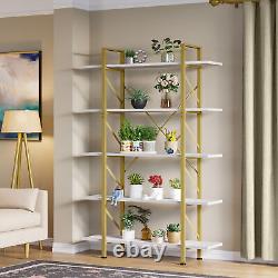 71 Tall 5-Tier Gold Bookshelf Bookcase Etagere Open Wide Display Storage Rack