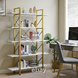 71 Tall 5-Tier Gold Bookshelf Bookcase Etagere Open Wide Display Storage Rack