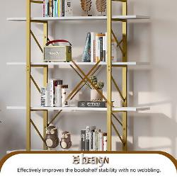 71 Tall 5-Tier Gold Bookshelf Bookcase Etagere Open Wide Display Storage Rack