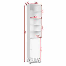 72H Bathroom Tall Floor Storage Cabinet Free Standing Shelving Display White