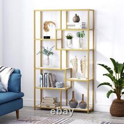 8-Open Shelf Etagere Bookcase with Faux Marble Modern Display Storage Organizer