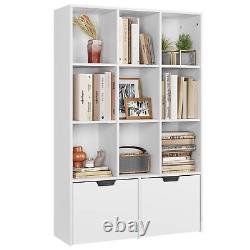 9 Cube Wood Bookcase Storage Display Bookshelf with 2 Drawers Adjustable Shelving