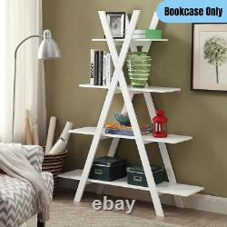 A-Frame 4-Tier Shelf Bookcase Contemporary Accent Decors Display Storage White
