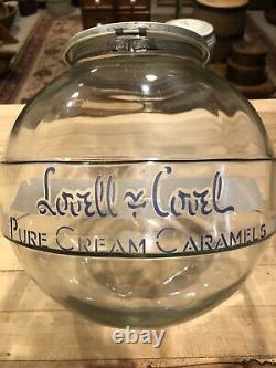 Antique Glass Lovelle & Covel caramel jar- counter top general store display