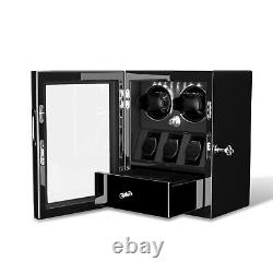 Automatic 2 Watch Winder With 3 Watches Box Display Storage With White LED Light