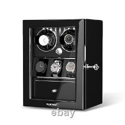 Automatic 2 Watch Winder With 3 Watches Box Display Storage With White LED Light