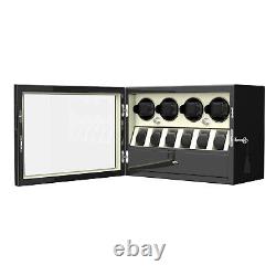 Automatic 4 Watch Winder Case LED Light With 6 Watches Display Storage Box White