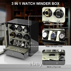 Automatic 6 Watch Winder With 5 Watch Display Storage Box Jewelry Drawer LED New