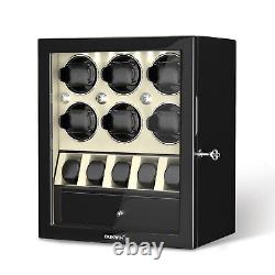 Automatic 6 Watch Winder With 5 Watch Display Storage Box Jewelry Drawer LED New