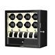 Automatic 8 Watch Winder Led With 6 Watches Display Storage Box White Leather