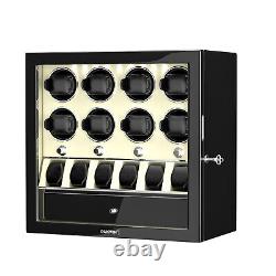 Automatic 8 Watch Winder LED With 6 Watches Display Storage Box White Leather