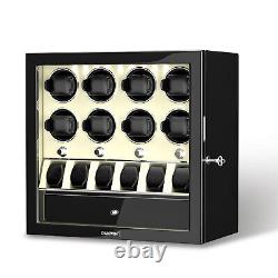 Automatic 8 Watch Winder LED With 6 Watches Display Storage Box White Leather