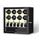 Automatic 8 Watch Winder With 6 Watches Display Storage Box White Led Light
