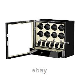 Automatic 8 Watch Winder With 6 Watches Display Storage Box White LED Light