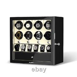 Automatic 8 Watch Winder With 6 Watches Display Storage Box White LED Light