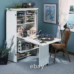 Best Craft Table Cabinet Armoire Storage Furniture Folding Sewing White Desk New