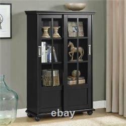 Black Wooden Barrister Bookcase Storage Cabinet Glass Door Display Office Ebony