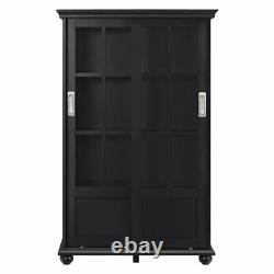 Black Wooden Barrister Bookcase Storage Cabinet Glass Door Display Office Ebony