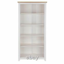 Bookcase 5 Shelf Storage Unit Solid Pine Wood White Painted Tall Display Avalon