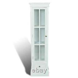 Bookcase Cabinet Display Storage Glass Door Drawer Furniture Living Room WHITE