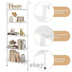 Bookcase, Ladder Shelf, 5 Tier Wood Wall Mounted Open Display Storage White