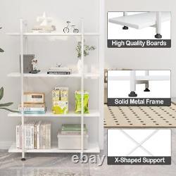 Bookshelf 4 Tiers Storage Shelf, Modern Open Display 4-Tiers White Wooden