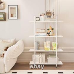 Bookshelf 4 Tiers Storage Shelf, Modern Open Display 4-Tiers White Wooden