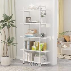 Bookshelf 5 Tiers White Wooden Storage Shelf, Modern Open Display Storage Book