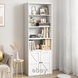 Bookshelf with Door Cabinet 4-Tire Open Display Rack Storage Shelf Wood Bookcase